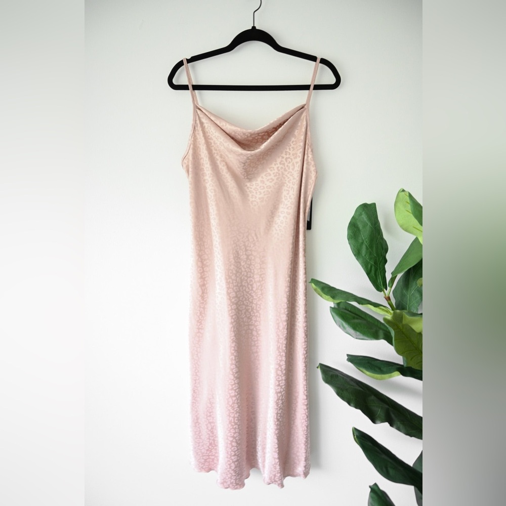 Bebe Cowl Neck NWT Leopard Pink Satin Dress